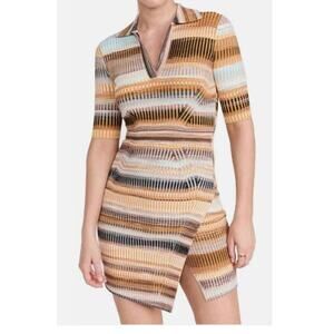 Simkhai Solana Tan Brown Stripe Rib Knit Short Sleeve Wrap Style Dress Sz M NWT